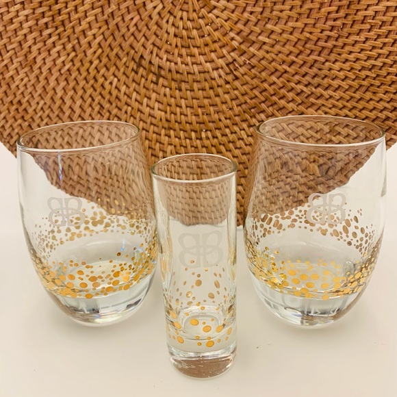Bailey's  22k Gold Dot Confetti Etched Glasses and shot glass Set - Picture 1 of 4